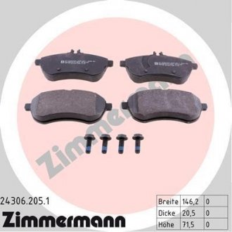 Передні тормозні (гальмівні) колодки otto Zimmermann GmbH 24306.205.1