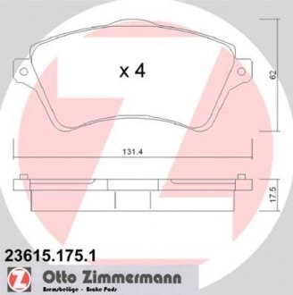 Тормозні (гальмівні) колодки otto Zimmermann GmbH 23615.175.1