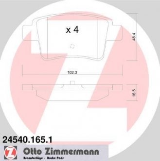 Тормозні (гальмівні) колодки otto Zimmermann GmbH 24540.165.1