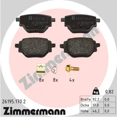 Комплект гальмівних колодок otto zimmermann gmbh 26195.170.2