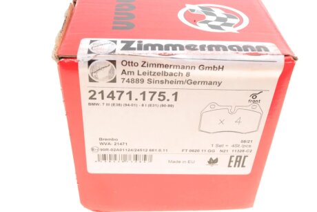Передние тормозные колодки otto Zimmermann GmbH 214711751