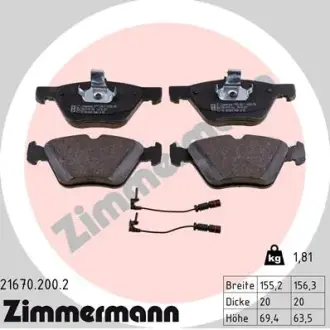 Передние тормозные колодки otto zimmermann gmbh 216702002