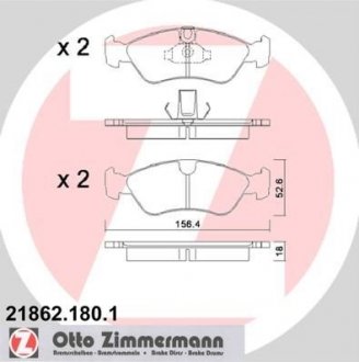 Передні тормозні (гальмівні) колодки otto Zimmermann GmbH 218621801