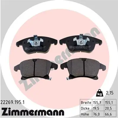 Передние тормозные колодки otto zimmermann gmbh 22269.195.1