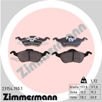 Передні тормозні (гальмівні) колодки otto Zimmermann GmbH 231541901