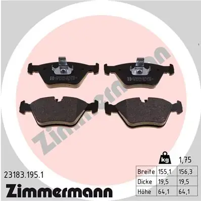 Передні тормозні (гальмівні) колодки Otto Zimmermann GmbH 23183.195.1 (фото 1)