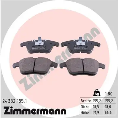 Передние тормозные колодки otto zimmermann gmbh 24332.185.1