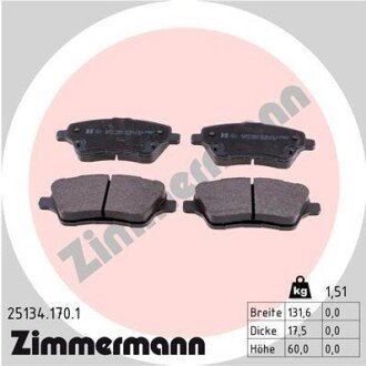 Передні тормозні (гальмівні) колодки otto Zimmermann GmbH 251341701