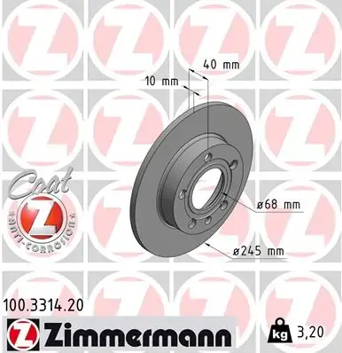 Тормозной диск otto zimmermann gmbh 100.3314.20