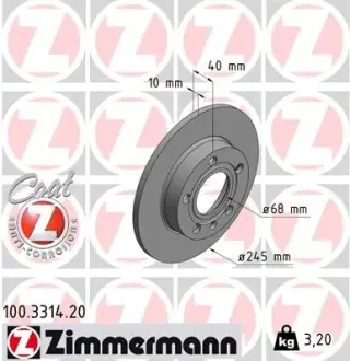 Тормозной диск otto zimmermann gmbh 100.3314.20