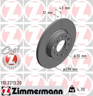 Тормозной диск otto zimmermann gmbh 110.2213.20