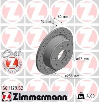 Перфорований гальмівний диск otto Zimmermann GmbH 150.1129.52 на Бмв Е30