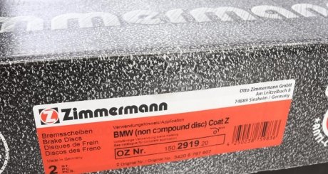 Гальмівний диск otto Zimmermann GmbH 150.2919.20