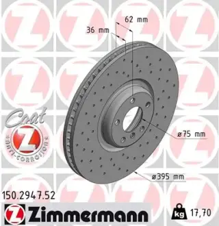 Тормозной диск otto zimmermann gmbh 150.2947.52
