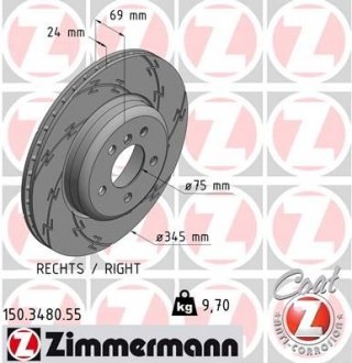 Вентильований гальмівний диск otto Zimmermann GmbH 150.3480.55