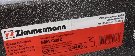 Тормозной диск otto Zimmermann GmbH 150.3498.20