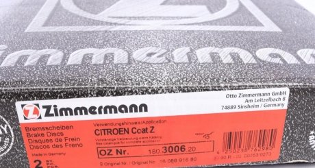 Тормозной диск otto Zimmermann GmbH 180.3006.20