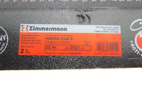Гальмівний диск otto Zimmermann GmbH 200252120