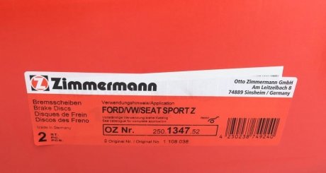 Вентильований гальмівний диск otto Zimmermann GmbH 250.1347.52