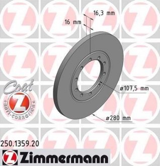 Задній гальмівний (тормозний) диск otto Zimmermann GmbH 250135920