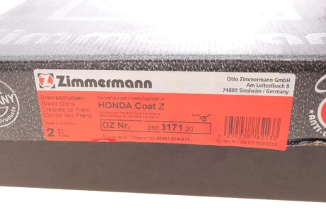 Тормозной диск otto Zimmermann GmbH 280317120