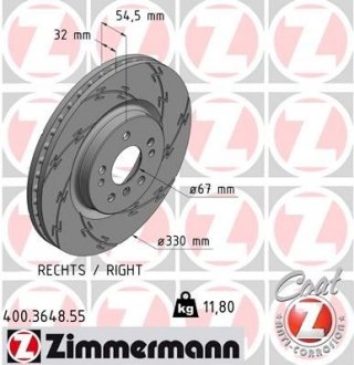 Вентилируемый тормозной диск otto Zimmermann GmbH 400.3648.55