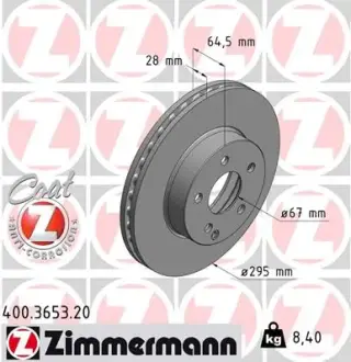 Гальмівний диск Otto Zimmermann GmbH 400365320