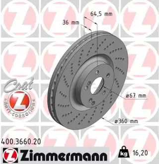 Гальмівний диск Otto Zimmermann GmbH 400.3660.20