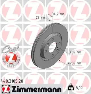 Вентильований гальмівний диск Otto Zimmermann GmbH 440310520