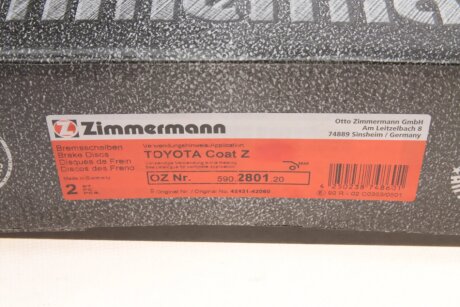 Тормозной диск otto Zimmermann GmbH 590280120