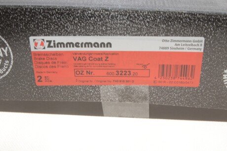 Тормозной диск otto Zimmermann GmbH 600.3223.20