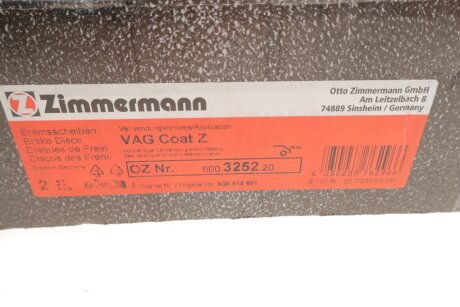 Тормозной диск otto Zimmermann GmbH 600325220
