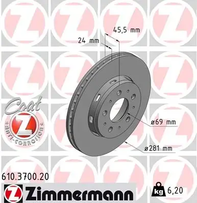 Тормозной диск otto zimmermann gmbh 610370020