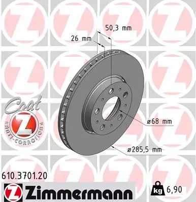 Тормозной диск otto zimmermann gmbh 610370120