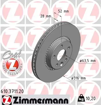 Вентилируемый тормозной диск otto zimmermann gmbh 610371120