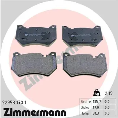 Тормозні (гальмівні) колодки Otto Zimmermann GmbH 22958.170.1 (фото 1)