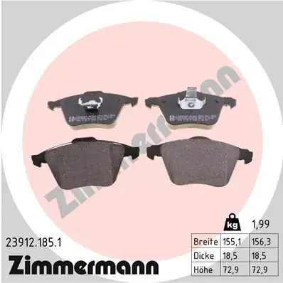 Тормозні (гальмівні) колодки Otto Zimmermann GmbH 23912.185.1 (фото 1)