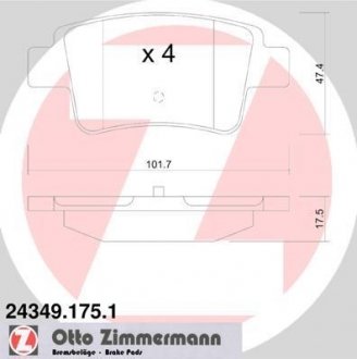 Задні тормозні (гальмівні) колодки otto Zimmermann GmbH 243491751