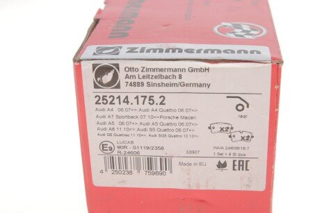 Тормозні (гальмівні) колодки otto Zimmermann GmbH 25214.175.2