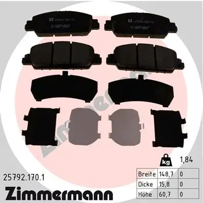 Тормозні (гальмівні) колодки Otto Zimmermann GmbH 25792.170.1 (фото 1)