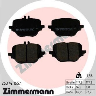 Тормозні (гальмівні) колодки otto Zimmermann GmbH 263741651 на Мерседес C-Class S206