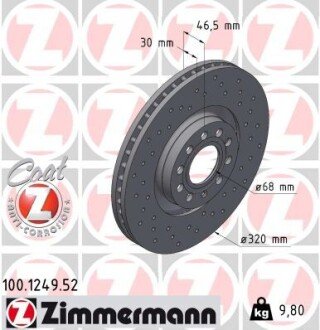 Вентилируемый тормозной диск otto Zimmermann GmbH 100.1249.52 на Ауди А4 б5