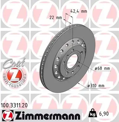 Вентилируемый тормозной диск otto zimmermann gmbh 100.3311.20