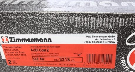 Вентильований гальмівний диск otto Zimmermann GmbH 100.3318.20