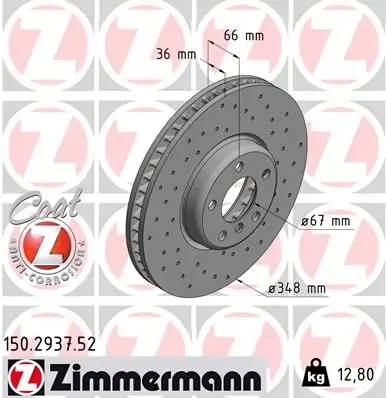 Вентилируемый тормозной диск otto zimmermann gmbh 150.2937.52