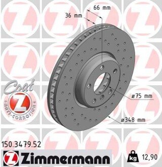 Вентильований гальмівний диск otto Zimmermann GmbH 150347952 на Бмв 7 серии