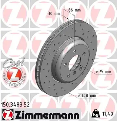Вентилируемый тормозной диск otto zimmermann gmbh 150.3483.52