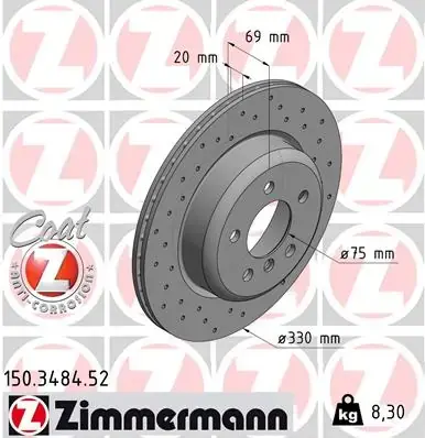Вентильований гальмівний диск Otto Zimmermann GmbH 150.3484.52 (фото 1)