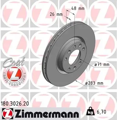 Вентилируемый тормозной диск otto zimmermann gmbh 180.3026.20