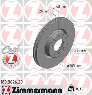 Вентильований гальмівний диск otto Zimmermann GmbH 180302620